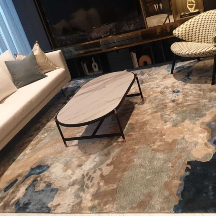 D Marquis Blue and Gold Silk with wool Rugs